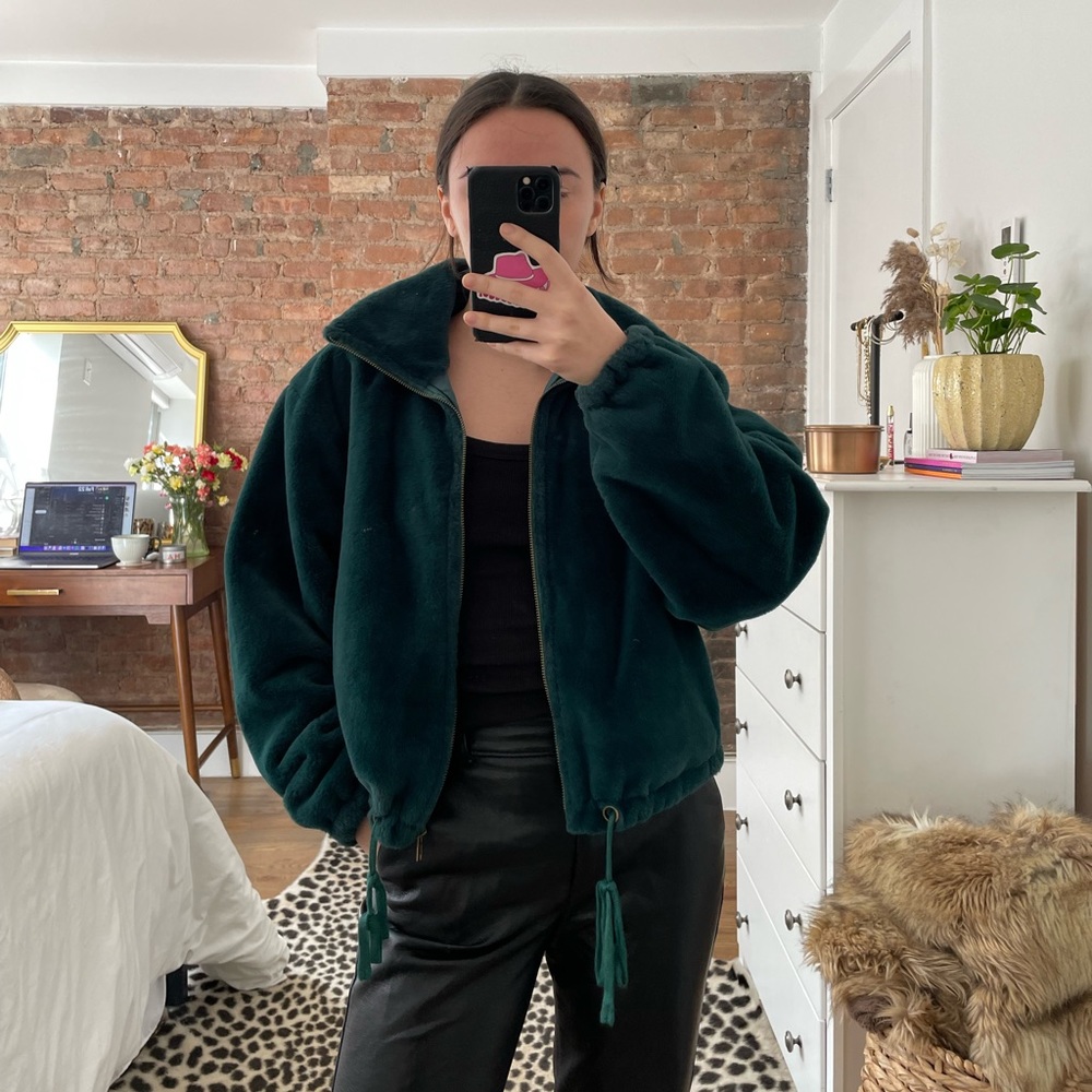 Faux Fur Jacket in Emerald Green